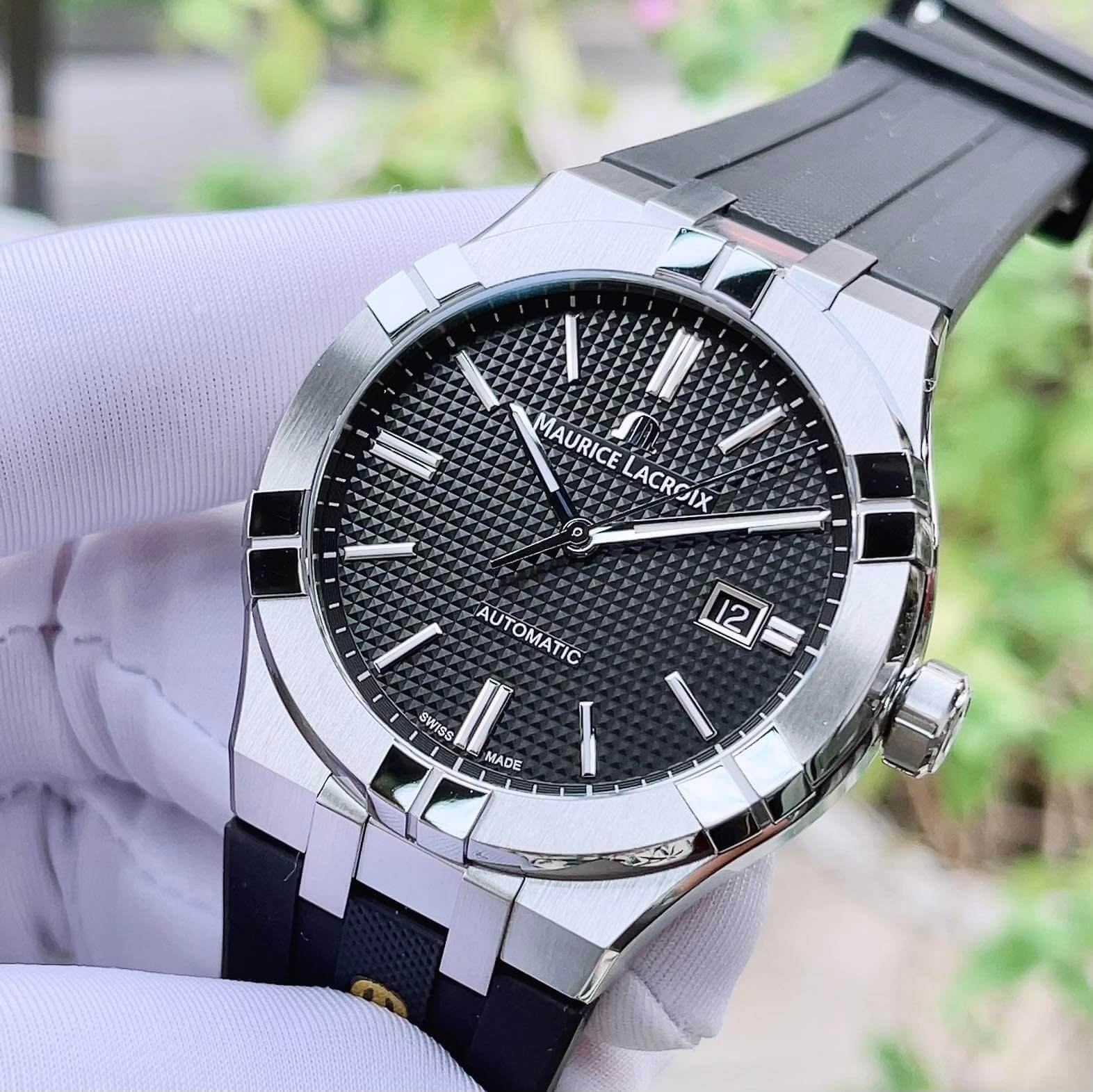 Maurice Lacroix Aikon Automatic Chronograph Black Dial Black Leather Strap Watch for Men - AI1808-SS000-330-2