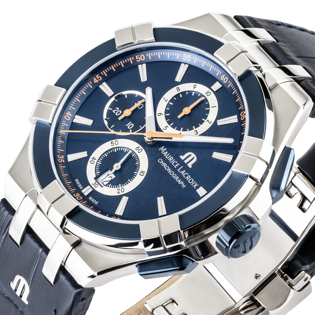 Maurice Lacroix Aikon Chronograph Blue Dial Blue Leather Strap Watch For Men - AI1018-SS001-432-4