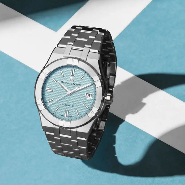 Maurice Lacroix Aikon Automatic Limited Summer Edition Blue Dial Silver Steel Strap Watch For Men - AI6008-SS00F-431-1