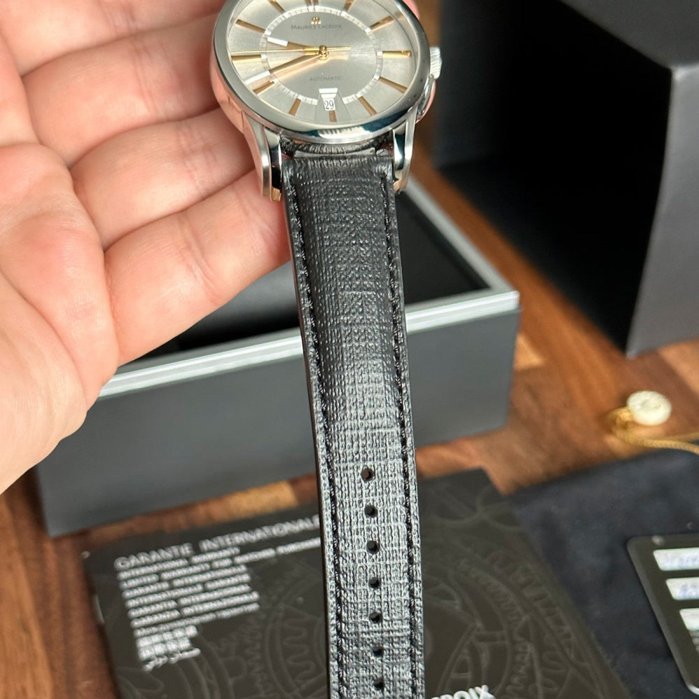 Maurice Lacroix Pontos Silver Dial Black Leather Strap Watch For Men - PT6148-SS001-131