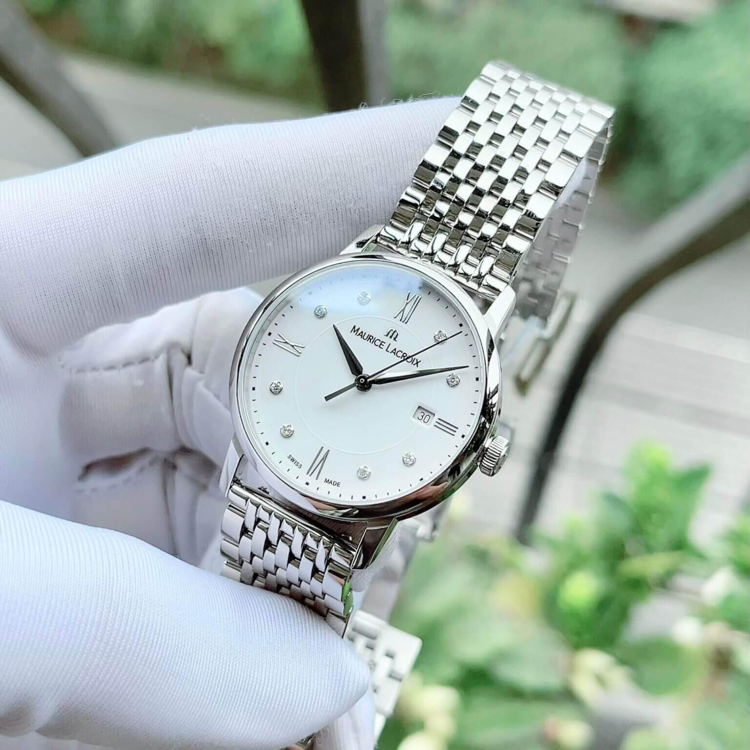 Maurice Lacroix Eliros Date White Dial Silver Steel Strap Watch for Women - EL1094-SS002-150-1