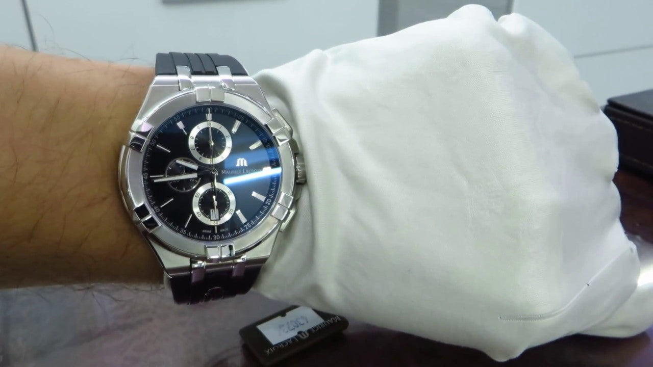 Maurice Lacroix Aikon Chronograph Black Dial Black Leather Strap Watch for Men - AI1018-SS001-330-2