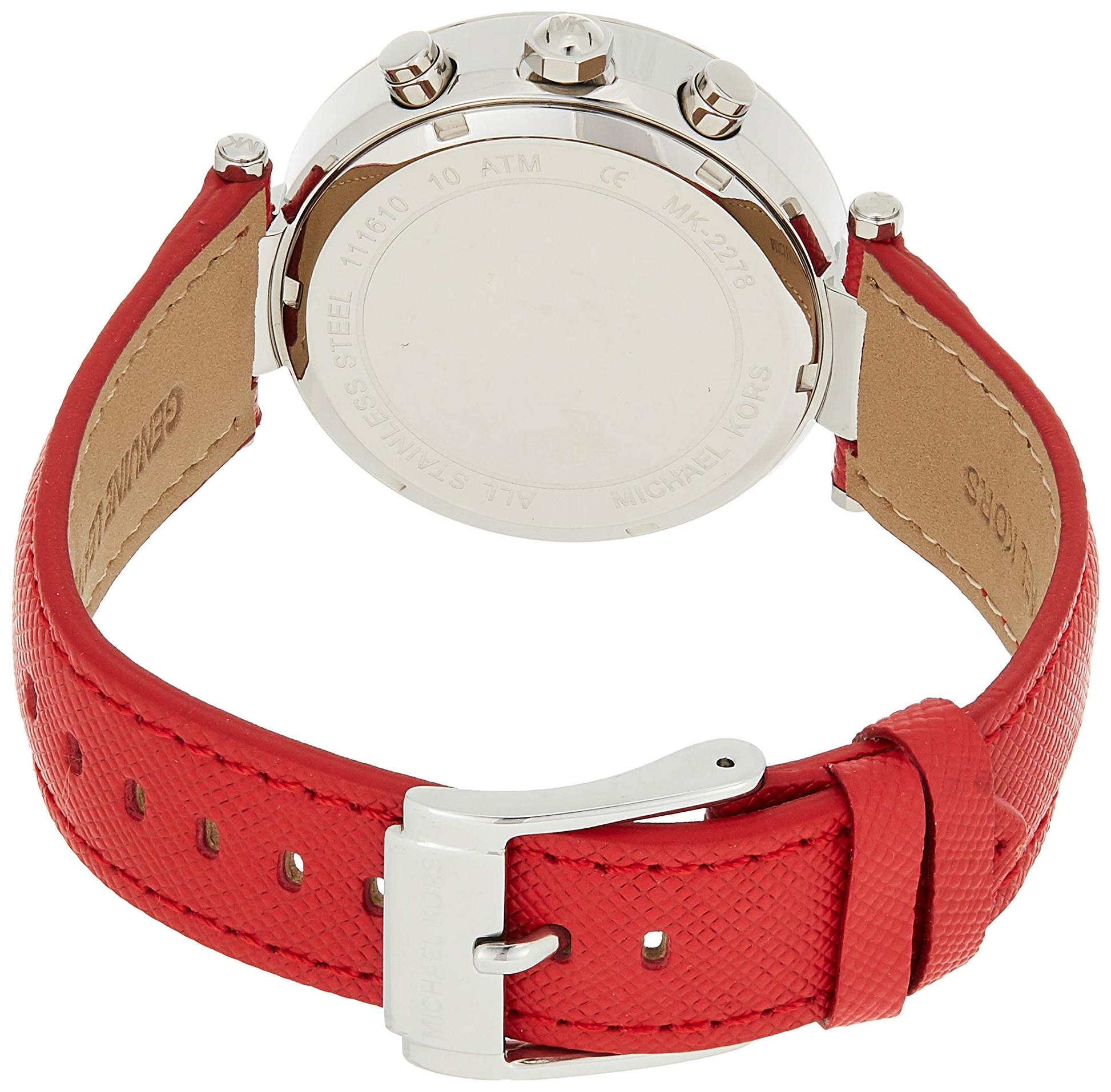 Michael Kors Parker Silver Dial Red Leather Strap Watch for Women - MK2278