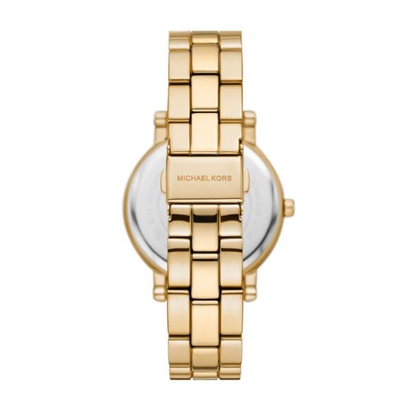 Michael Kors Corey Three Hand Black Dial Gold Steel Strap Watch for Women - MK7345