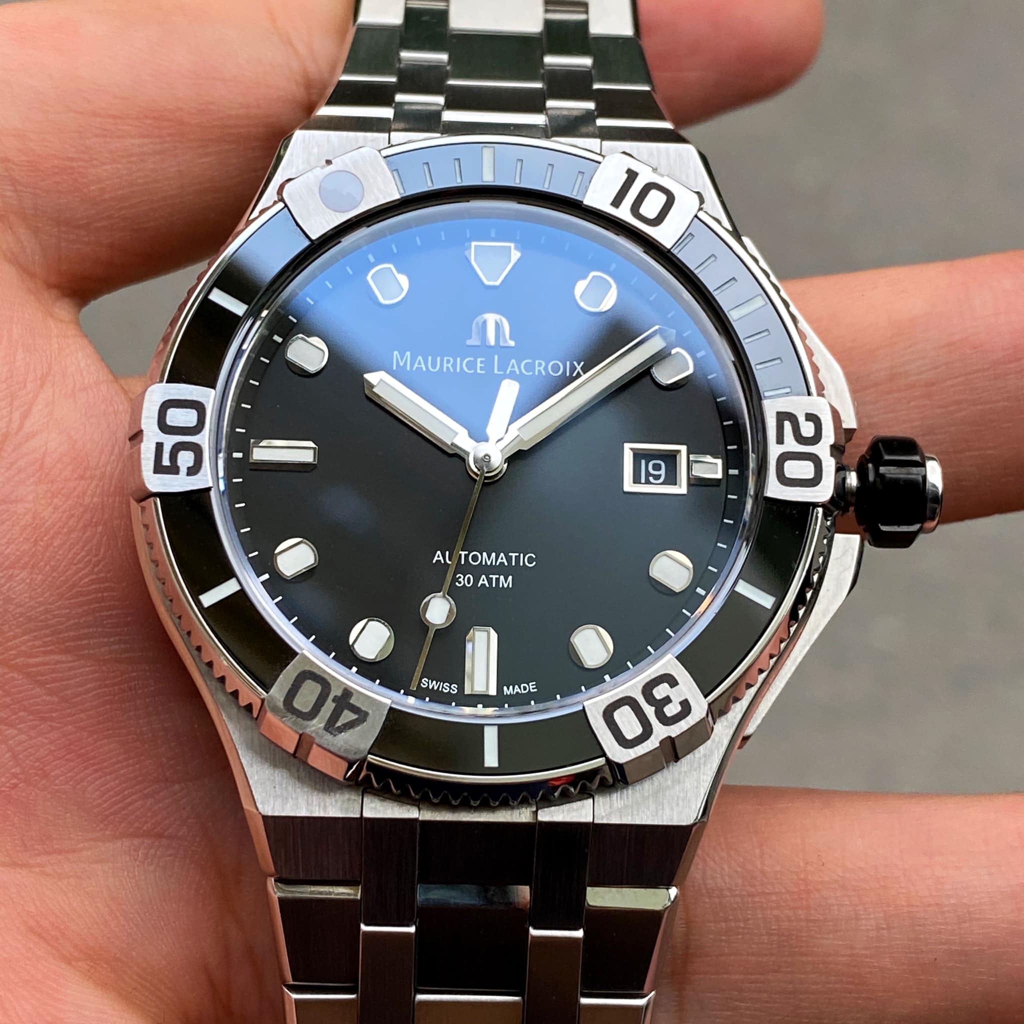 Maurice Lacroix Aikon Venturer Black Dial Silver Steel Strap Watch for Men - AI6058-SS002-330-1