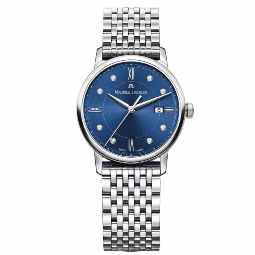 Maurice Lacroix Eliros Diamonds Blue Dial Silver Steel Strap Watch For Women - EL1094-SS002-450-1