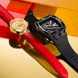 Guess Trend Dragon Gold Dial Red Leather Strap Watch For Women - GW0646L1