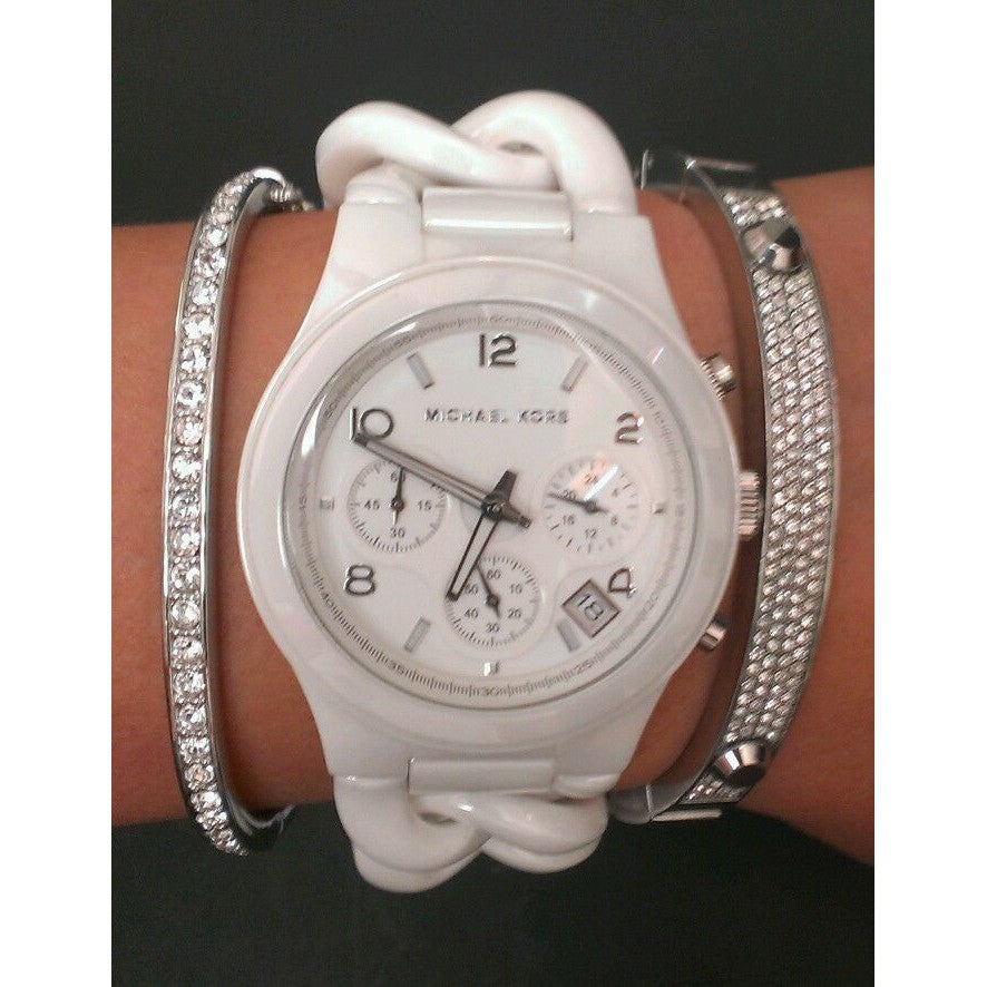 Michael Kors Ceramic White Dial White Steel Strap Watch for Women - MK5387