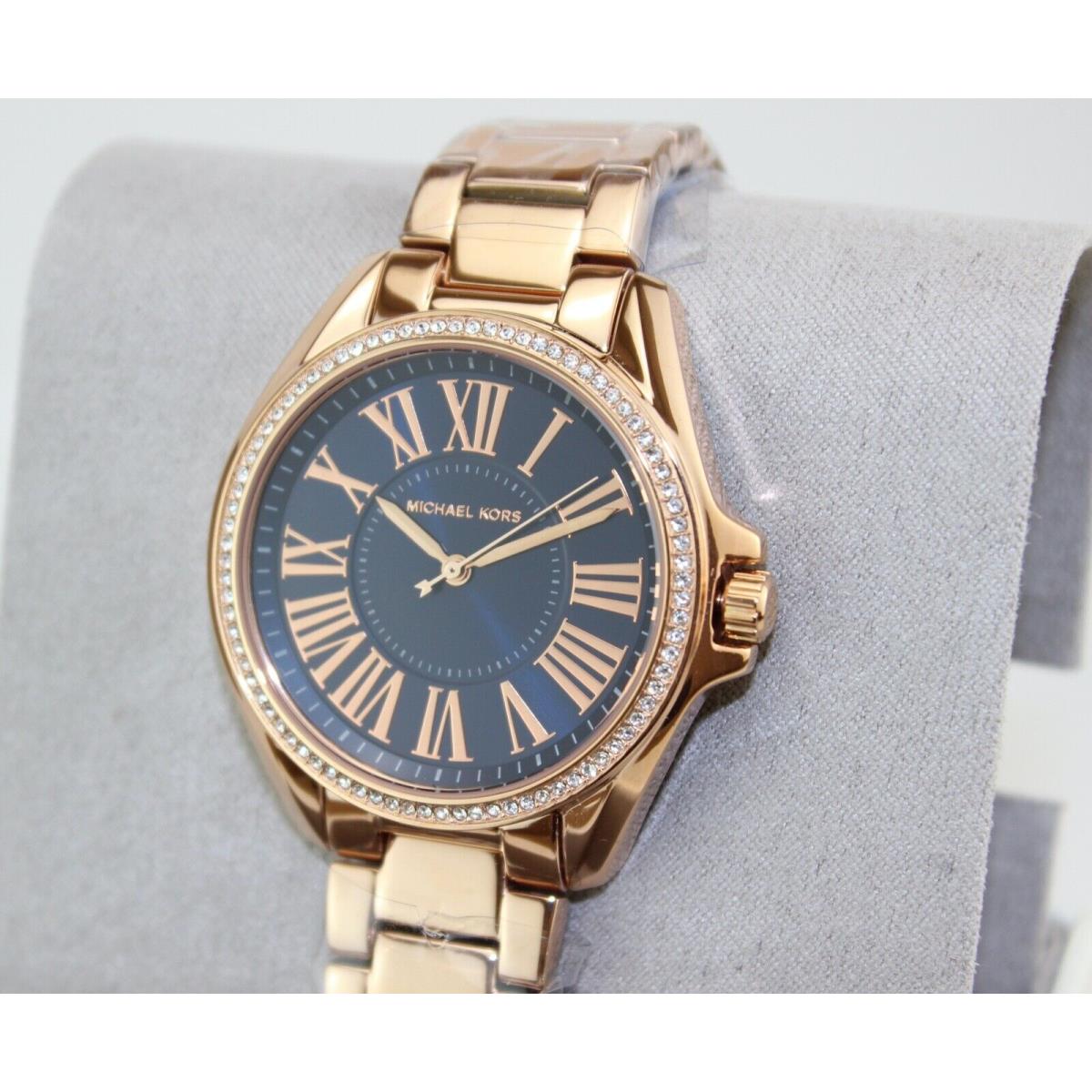 Michael Kors Kacie Three Hand Black Dial Rose Gold Steel Strap Watch for Women - MK6930