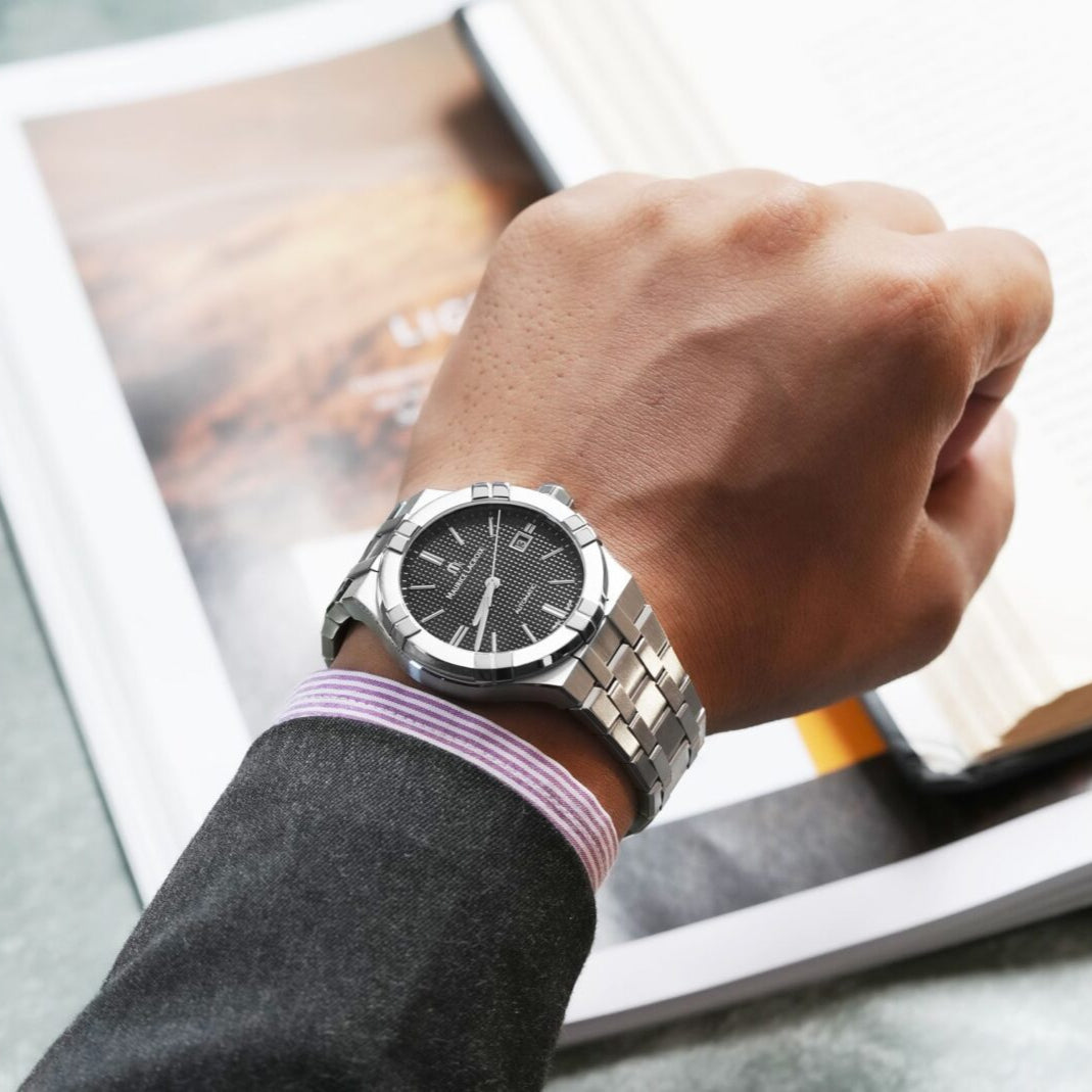 Maurice Lacroix Aikon Automatic Black Dial Silver Steel Strap Watch For Men - AI6008-SS002-330-1