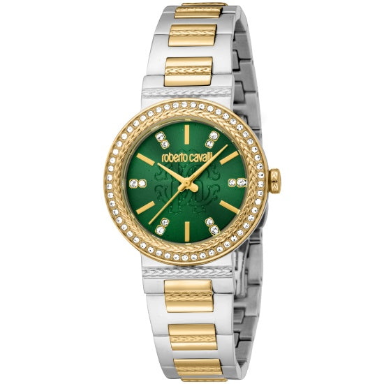 Just Cavalli Donna Glam Green Dial Two Tone Steel Strap Watch for Women - RC5L098M0065