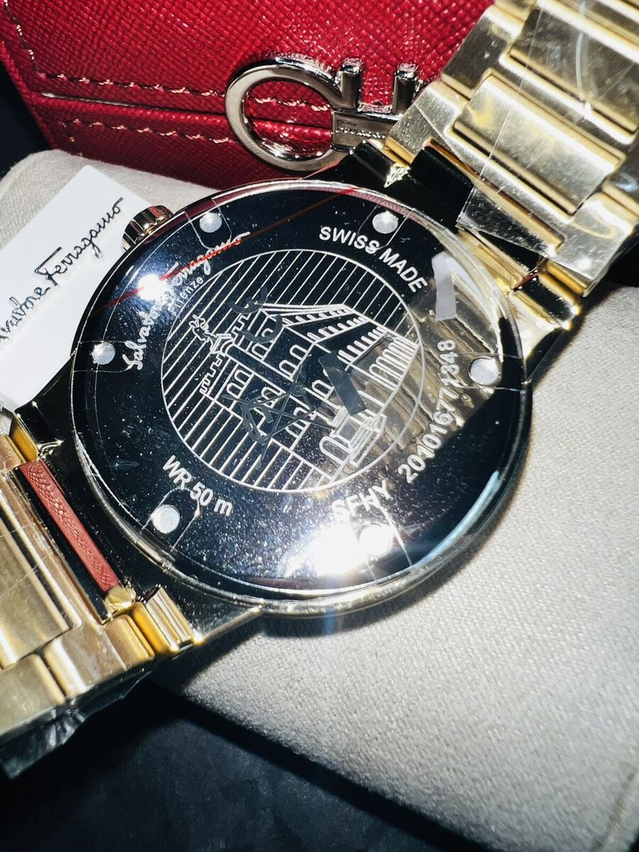 Salvatore Ferragamo F-80 Classic Black Dial Gold Steel Strap Watch for Men - SFHY00821