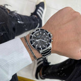 Emporio Armani Diver Chronograph Quartz Black Dial Silver Steel Strap Watch For Men - AR11360