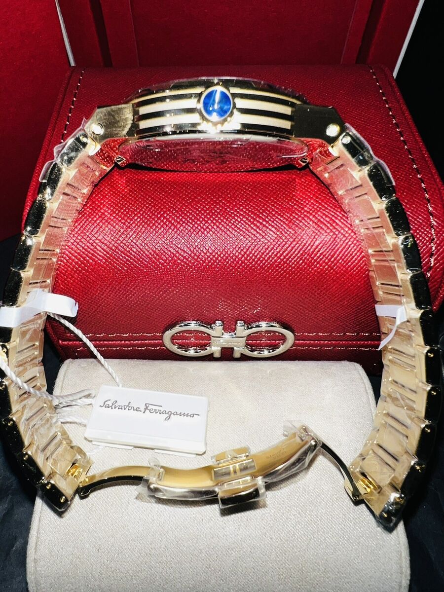 Salvatore Ferragamo F-80 Classic Black Dial Gold Steel Strap Watch for Men - SFHY00821