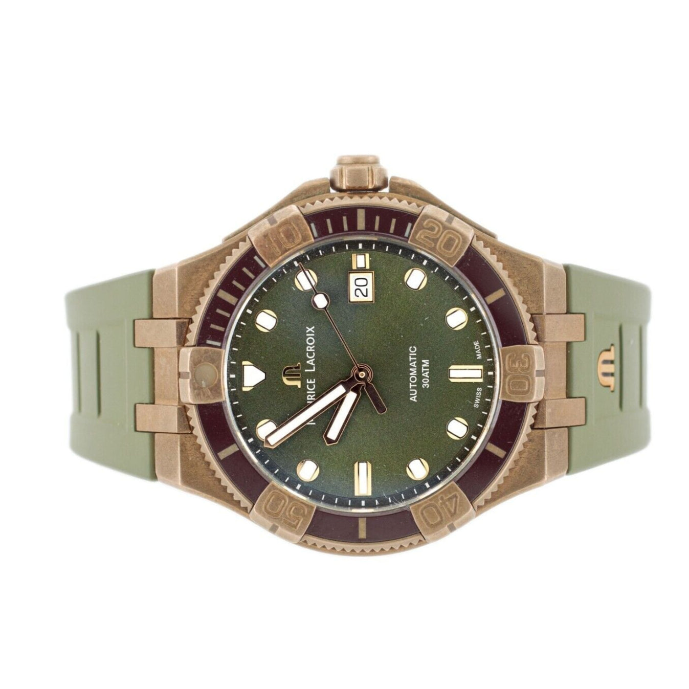 Maurice Lacroix Aikon Venturer Bronze Dial Green Rubber Strap Watch For Men - AI6058-BRZ01-630-1