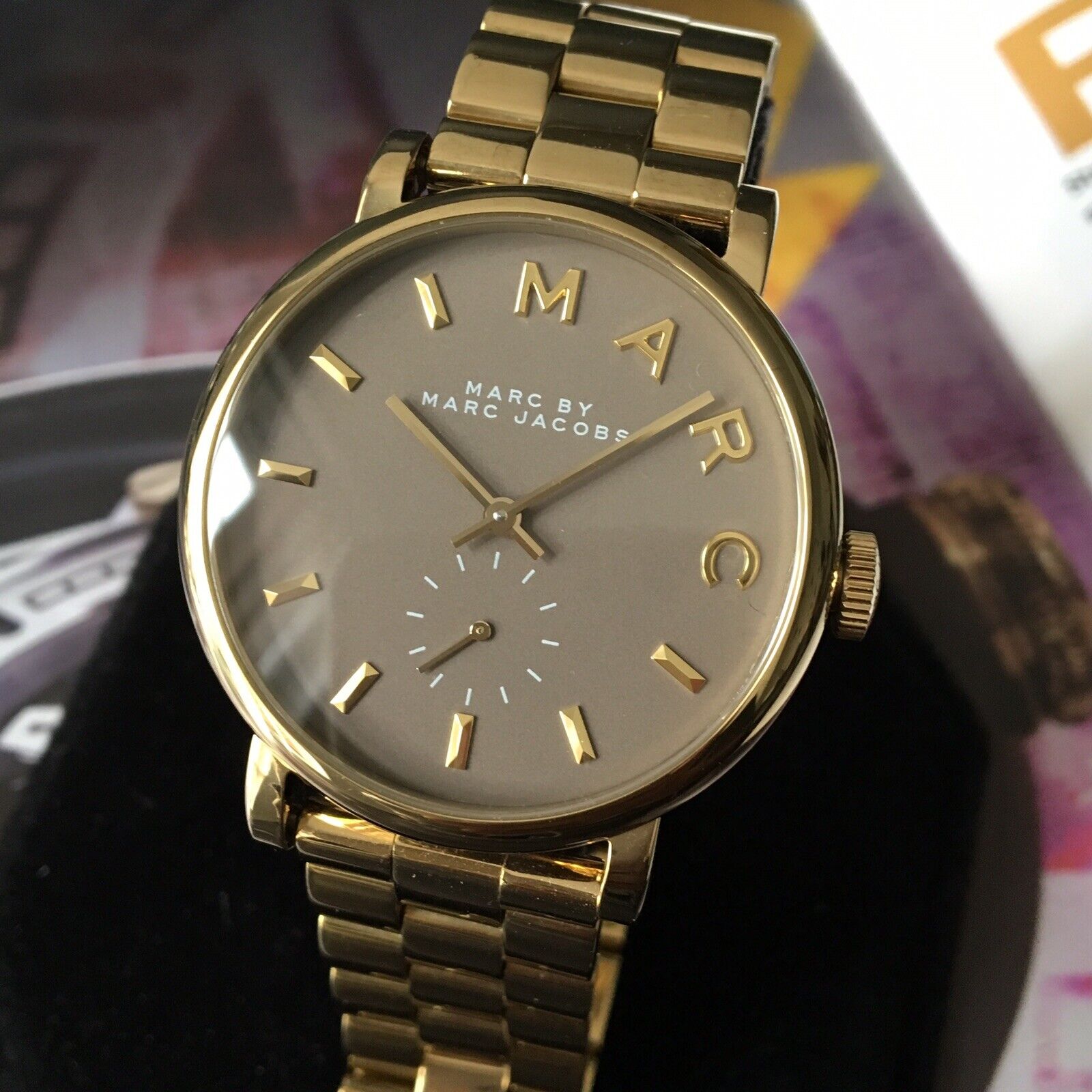 Marc Jacobs Baker Grey Dial Gold Steel Strap Watch for Women - MBM3281