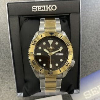 Seiko 5 Sports Automatic Brown Dial Two Tone Steel Strap Watch For Men - SRPK24
