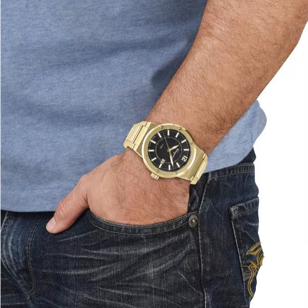 Salvatore Ferragamo F-80 Classic Black Dial Gold Steel Strap Watch for Men - SFHY00821