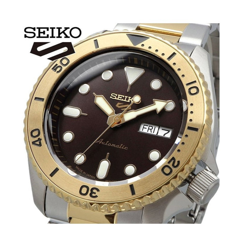 Seiko 5 Sports Automatic Brown Dial Two Tone Steel Strap Watch For Men - SRPK24
