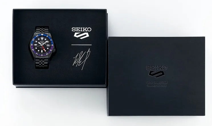 Seiko Automatic SKX GMT Yuto Horigome Limited Edition Black Dial Black Steel Strap Watch For Men - SSK027K1