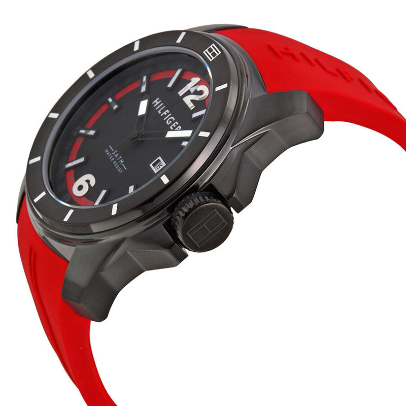 Tommy Hilfiger Windsurf Black Dial Red Rubber Strap Watch for Men - 1791112
