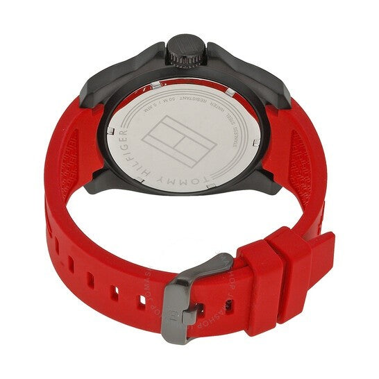 Tommy Hilfiger Windsurf Black Dial Red Rubber Strap Watch for Men - 1791112