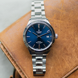 Tudor Style Automatic Blue Dial Silver Steel Strap Watch for Men - M12710-0013