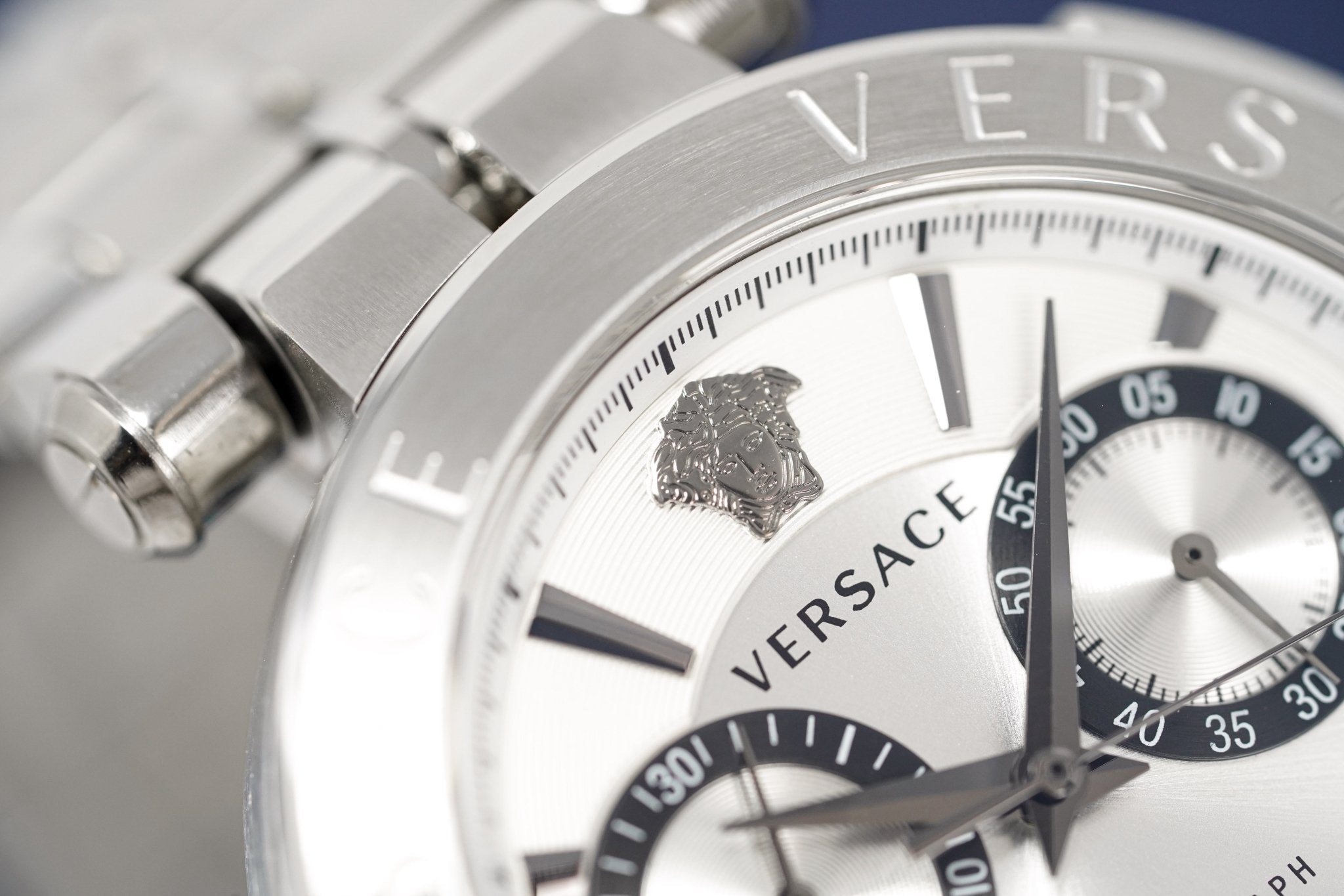 Versace Aion Chronograph White Dial Silver Steel Strap Watch for Men - VBR040017