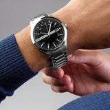 Armani Exchange Hampton Chronograph Black Dial Silver Steel Strap Watch For Men - AX2103