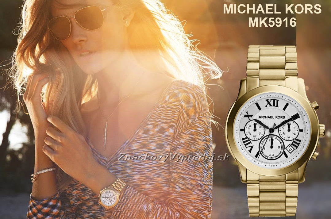 Michael Kors Cooper Chronograph White Dial Gold Steel Strap Watch For Women - MK5916