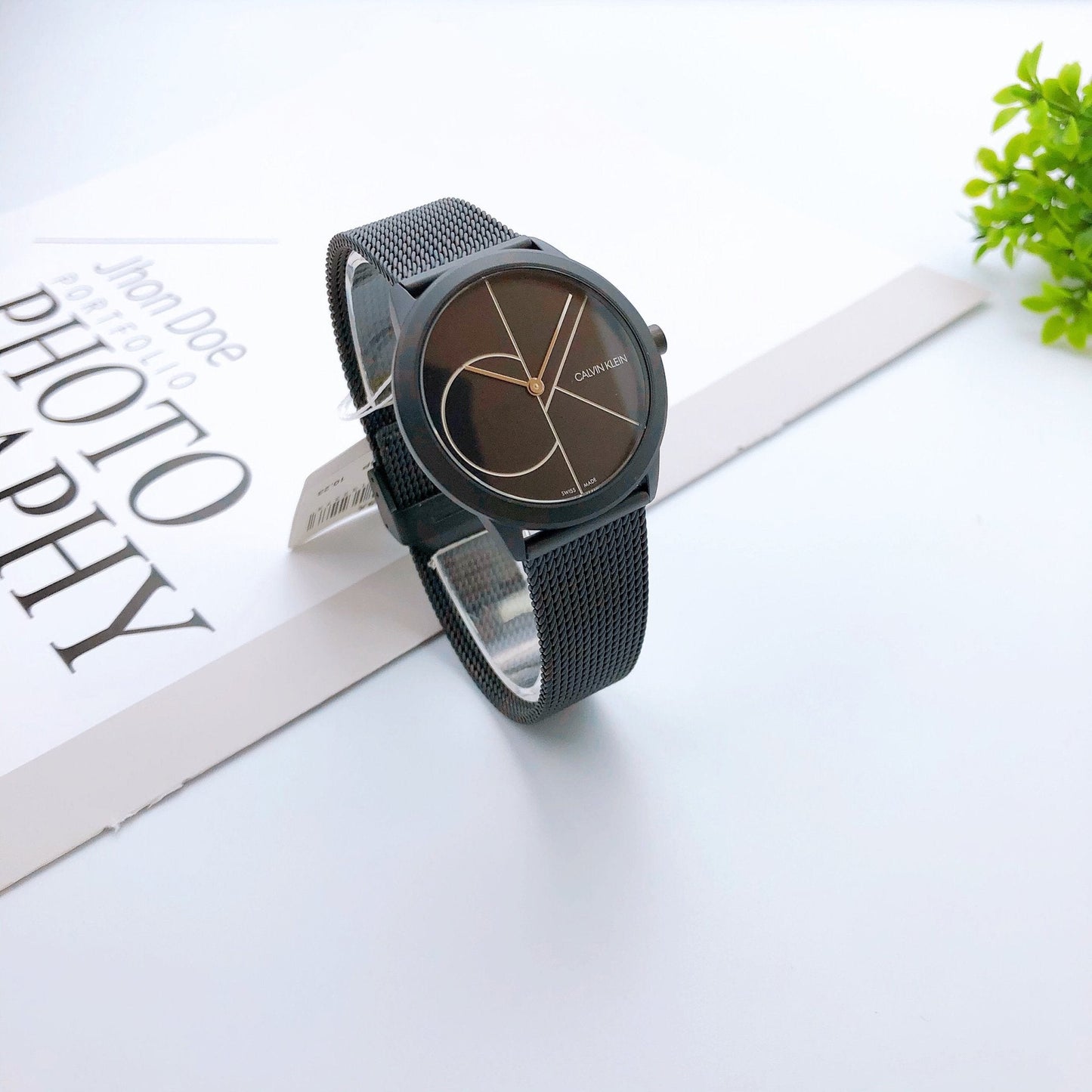Calvin Klein Minimal Black Dial Black Mesh Bracelet Watch for Women - K3M5245X