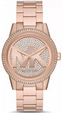 Michael Kors Ritz Analog Crystals Silver Dial Rose Gold Steel Strap Watch for Women - MK6863